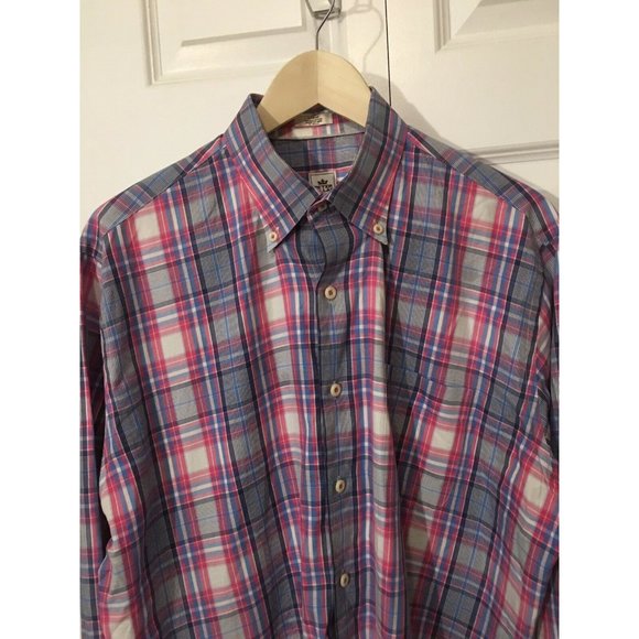Peter‎ Millar Men’s Sz L Button Down Striped Pink Blue Long Sleeve Shirt - Picture 3 of 7